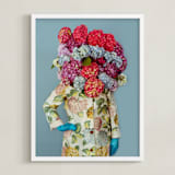 "Shes Blooming Worth " - Art Print in Summer Sky Blue by Theresa Bear - Framed