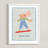 "Bunny on a Roll" - Personalized Art Print in Blue by Creo Study - Framed
