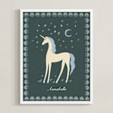"Midnight Unicorn Firefly Dream" - Personalized Art Print in Forest Green by Florina Georgescu Georgescu - Framed