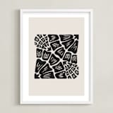 "Funky Floral" - Art Print in Sand by Carolyn Hunt - Framed
