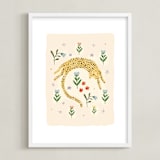 "tumbling cheetah" - Art Print in peach by Hannah Williams - Framed