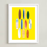 "Surfboard Pose" - Art Print in sunshine by Baumbirdy - Framed