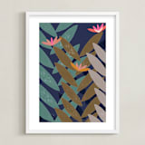 "Bromelias" - Art Print in blue night by Bethania Lima - Framed