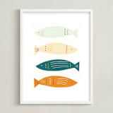 "Fish Fiesta" - Art Print in Sunset by Hannah Lipking - Framed
