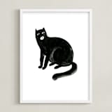 "Graphic cat" - Art Print in ink by Alexandra Dzh - Framed