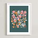 "Picking Wildflowers" - Art Print in Garden Green by Britt Mills - Framed