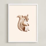 "Baby Squirrel" - Art Print in Beige by Vivian Yiwing - Framed