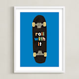 "roll with it" - Art Print in blue by Baumbirdy - Framed