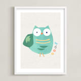 "Happy Owl" - Art Print in Owl Mint by AlisonJerry - Framed