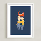 "Catstack" - Art Print in Navy by Nieves Herranz - Framed