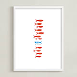 "Unique Fishy" - Art Print in Cherry Red by Oscar and Emma - Karly Depew - Framed