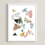 "Moths" - Art Print in Moss Green by Emilie Simpson - Framed