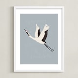 "Take Flight" - Art Print in Dusty Blue by Vera Lim - Framed