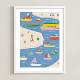 "Sail Aboard" - Art Print in Aqua by Kartika Paramita - Framed