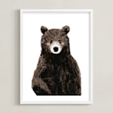 "Baby Animal Bear" - Art Print in Woodland Brown by Cass Loh - Framed