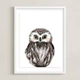 "Baby Animal Owl" - Art Print in Dark Wood by Cass Loh - Framed