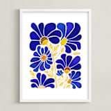 "The Happiest Flowers" - Art Print in Cobalt Blue by Kristian Gallagher - Framed