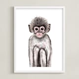 "Baby Animal Monkey" - Art Print in wood smoke by Cass Loh - Framed