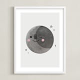 "A Happy Moon" - Art Print in Grey by Mollie Bohannon - Framed