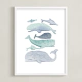 "Blue Whales" - Art Print in Aqua by Kelsey Carlson - Framed