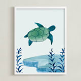 "Ocean Friends III" - Art Print in Turtle by Teju Reval - Framed