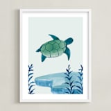 "Ocean Friends III" - Art Print in Turtle by Teju Reval - Framed