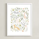 "Flora and Fauna" - Art Print in Rose by Hannah Williams - Framed