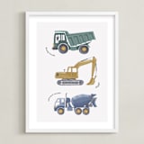 "Tons of Trucks" - Art Print in Sage Green by Alice Nelen - Framed
