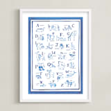 "Animal Alphabet Toile" - Art Print in Ocean Blue by Teju Reval - Framed
