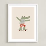 "Skater Croc" - Art Print in Beige by Zove Ahhh - Framed