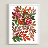 "hand painted flowers_1D" - Art Print in dark red by Ramoncita - Framed