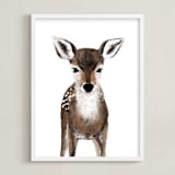 "Baby Animal Deer" - Art Print in chestnut brown by Cass Loh - Framed