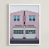 "Marfa Pink Fire Station" - Art Print in Pink by Ann Hudec - Framed