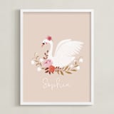 "Romantic swan" - Personalized Art Print in Blush by Tati Abaurre - Framed