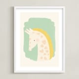 "Valentine Zoo Giraffe" - Art Print in Green by Lori Wemple - Framed