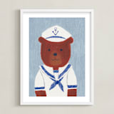 "Sailor Bear" - Art Print in Dusty Blue by Madhvi Samimi - Framed