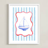 "Vintage Play Boat" - Art Print in Sailor Blue by Little Blue Designs - Framed
