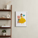 "Storytime with Belle from Disney's Beauty And The Beast" - Personalized Art Print in Golden yellow by Lori Wemple - In a Room