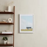 "Yellow House At The Hill" - Art Print in Pastel Blue by Alexandra Feo - In a Room