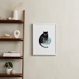 "Black Cat and goldfish" - Art Print in Black by Farinaz Vaseghi - In a Room