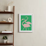 "Flamingo Amigos" - Art Print in grass green by Elliot Stokes - In a Room