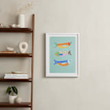 "Fun Sardines!" - Art Print in Blue by AlisonJerry - In a Room