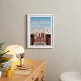 "Greetings from Monstropolis" - Art Print in Sky Blue by Erica Krystek - In a Room