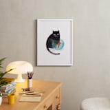 "Black Cat and goldfish" - Art Print in Black by Farinaz Vaseghi - In a Room