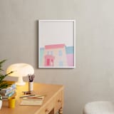 "English Sheepdog in Quebec City" - Art Print in Sweet Pink by jinseikou - In a Room