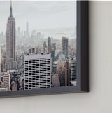 "But First, NYC" - Art Print in pastel blue and brown by Natalie Uprichard - Frame Close-up