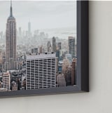 "But First, NYC" - Art Print in pastel blue and brown by Natalie Uprichard - Frame Close-up