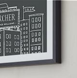 "Cityscape Stats" - Personalized Art Print in Chalkboard Grey by Tanya Lee of Frooted Design - Frame Close-up