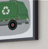 "The Garbage Recycle Truck" - Personalized Art Print in Moss by Rebecca Marchese - Frame Close-up