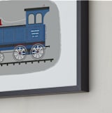 "Vintage Train Engine" - Art Print in Blue Valley by Rebecca Marchese - Frame Close-up